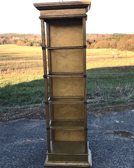 Tall Lighted Wooden Display Shelf w/4 Glass Shelves