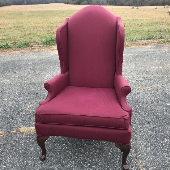 Burgundy Wingback Chair by Clayton Marcus w/Queen Anne Legs