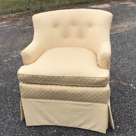 Nice Upholstered Barrel Chair w/Yellow Fabric