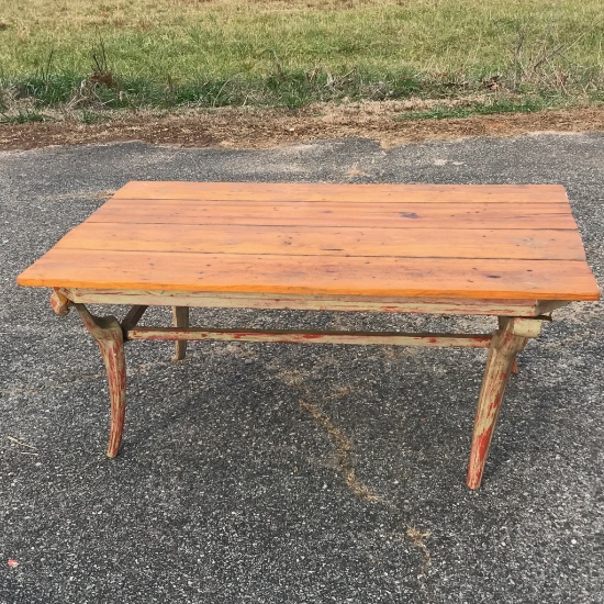 Wooden Table Top w/Metal Base