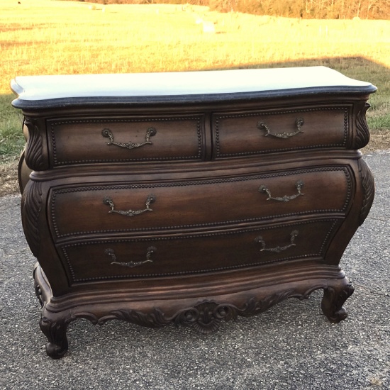 Beautiful Ornately Carved 2 over 2 Bombay Chest with Marble Topi