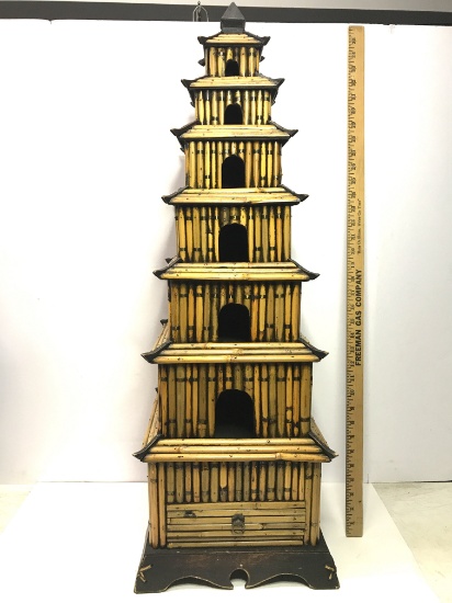 Oriental 3 foot Bamboo Chinese Birdhouse Pagoda with Drawer