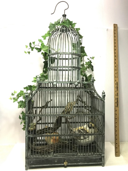 Awesome 3 Ft Bird Cage with Wooden Birds, Accessories & Bottom Drawer