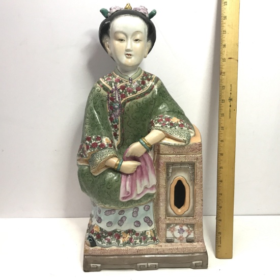 Beautiful Porcelain Geisha Girl 19" Tall Statue