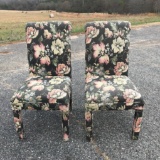 Pair of Highback Floral Parsons Chairs