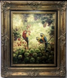 Gorgeous Original Parrots Painting Signed 