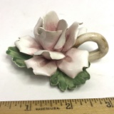 Signed Capodimonte Porcelain Rose Candlestick Holder Made in Italy