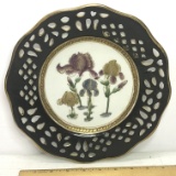 Oriental Porcelain Decorative Iris Plate with Gilt Accent