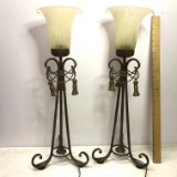 Pair of Awesome Wrought Iron Base Candlestick Lamps