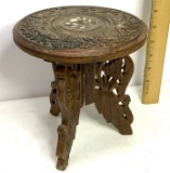 Pretty Vintage Intricately Carved Wooden Stand with Floral Inlay