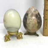 Marble & Soapstone Decorative Eggs on Brass Stands