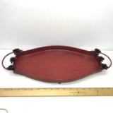 Pretty Metal Rose Double Handled Footed Tray