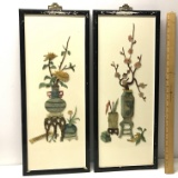 Pair of Framed Asian Relief Art with Carved Stone