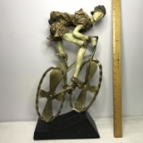 Awesome Large Biker Sculpture on Metal Bicycle with Heavy Base