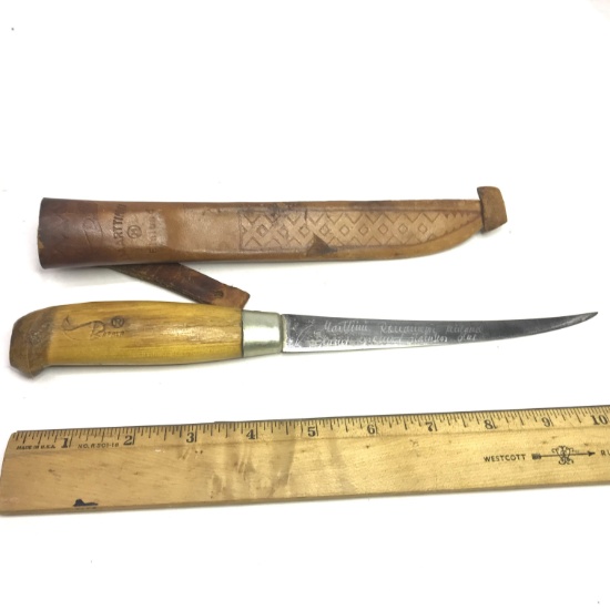 Vintage Marttiini Filleting Knife with Leather Sheath