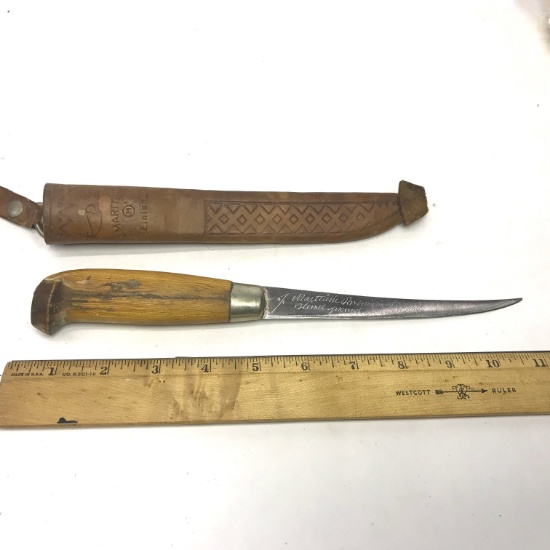 Vintage Marttiini Filleting Knife with Leather Sheath