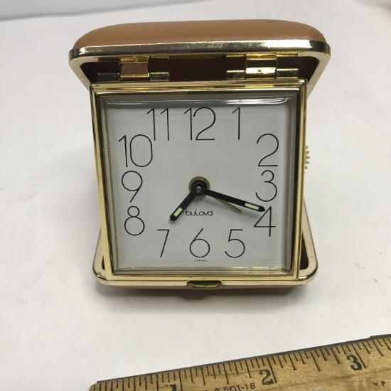 Vintage Bulova Travel Alarm Clock with Glow in the Dark Hands