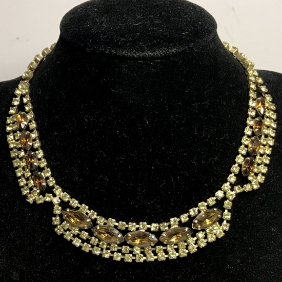 Beautiful Gold Tone Rhinestone Choker