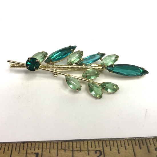Beautiful Gold Tone Brooch with Green Stones