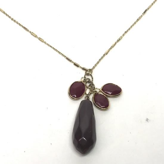 Pretty Gold Tone Necklace with Red Stone on 30" Chain