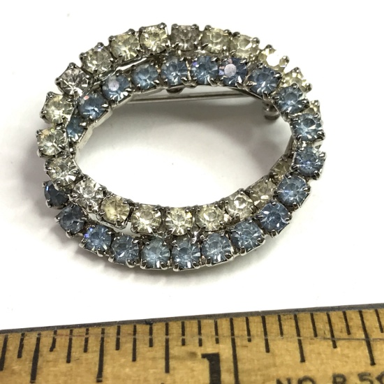 Pretty Double Oval Pin with Blue & Clear Stones