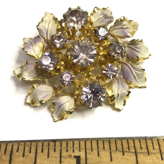 Pretty Vintage Gold Tone Pin with Purple Stones Made in Austria