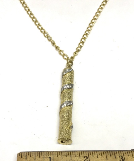 Awesome Gold Tone Whistle Pendant on 28" Gold Tone Chain
