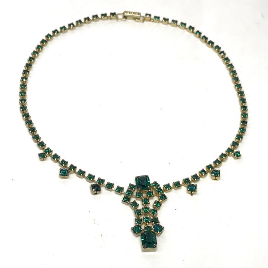 Gold Tone Choker with Green Stones