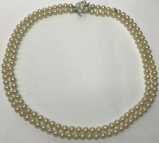 Pretty Faux Pearl Double Strand Necklace