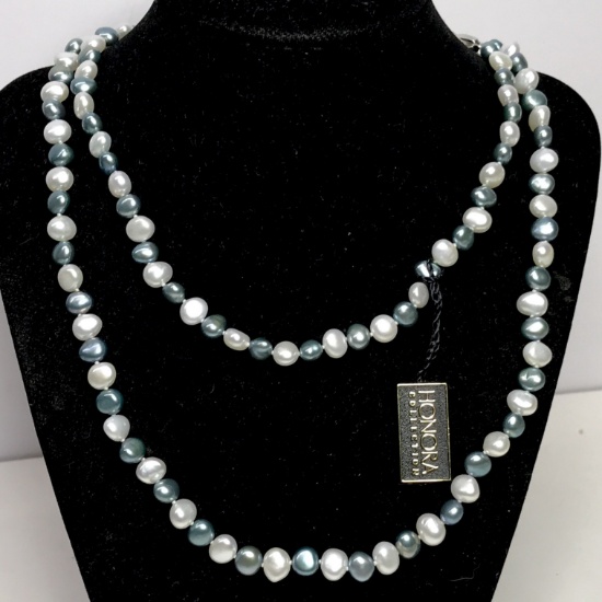 Pretty Green & White 36" Cultured Pearl Necklace with Tag