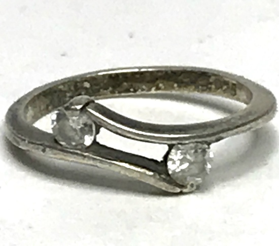Sterling Silver Ring with 2 Clear Stones Size 7
