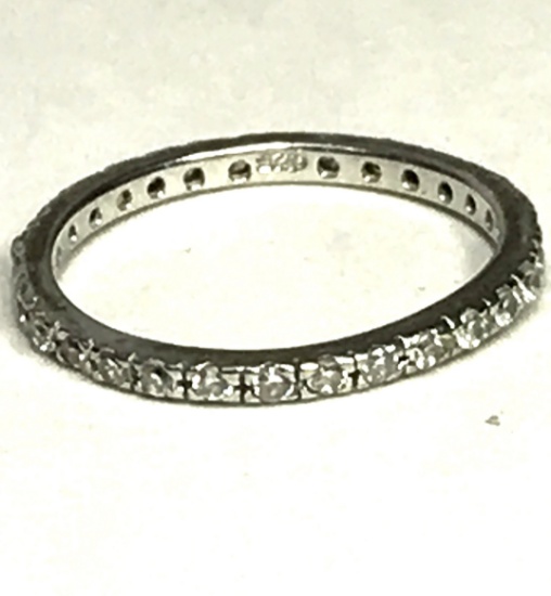 Pretty Sterling Silver Band with Clear Stones Size 7