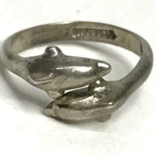 Sterling Silver Adjustable Dolphin Ring Size