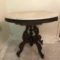 Vintage Oval Wooden Marble Top Table on Casters