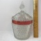 Vintage Indiana Glass Diamond Point Ice Bucket w/Cranberry Flash Band