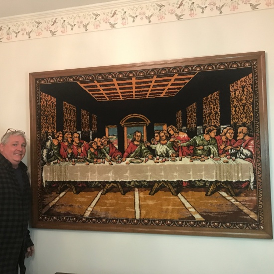 Vintage "The Last Supper" Large Framed Wall Tapestry