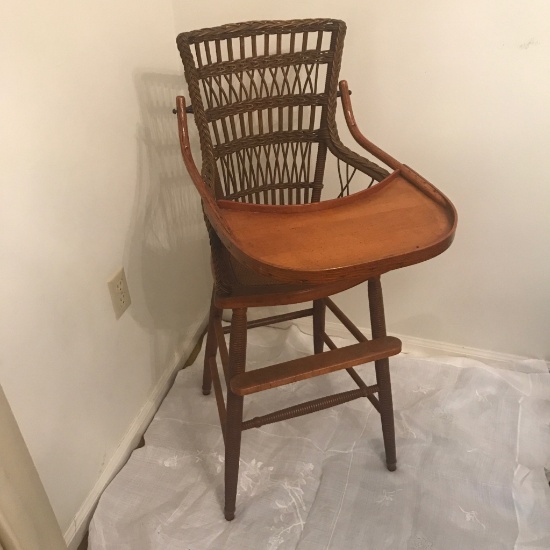 Primitive Wicker & Wood High Chair