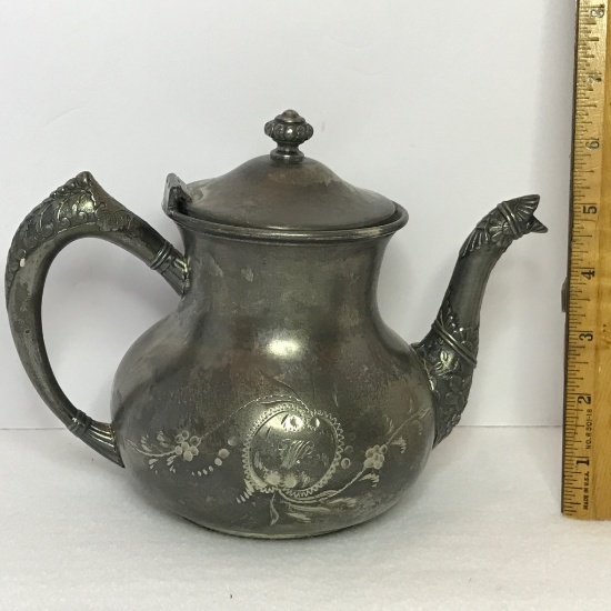 Vintage Quadruple Plate Etched Teapot by Yale Silver Co.