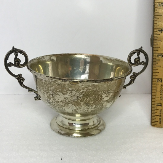 Vintage Sterling Silver Double Handled Sugar Bowl with Monogram