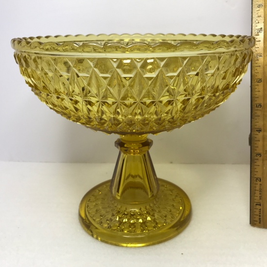 Vintage Amber Pressed Glass Pedestal Bowl