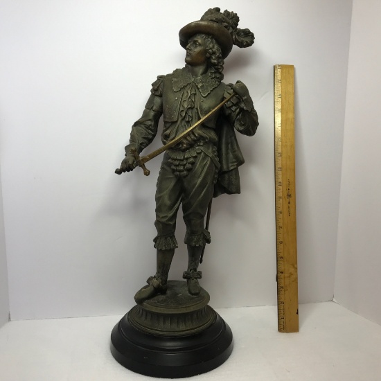 Impressive Vintage Super Heavy Bronzed Spelter Musketeer Sculpture