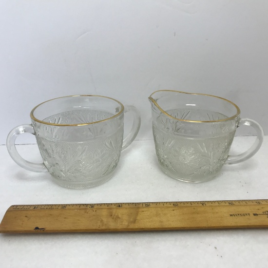 Vintage Glass Creamer & Sugar w/Gilt Edges