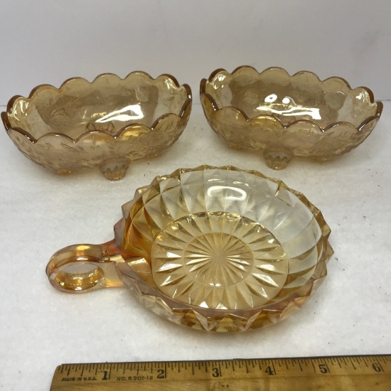 Lot of 3 Marigold Iridescent Glass Bowls