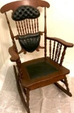 Antique Oak Rocking Chair w/Leather Shield Back and Leather Seat