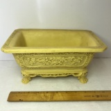 Awesome Ornately Carved Faux Ivory Oriental Planter w/Carved Faces & Feet Signed on Bottom - Heavy!