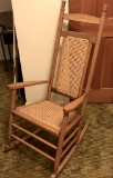 Vintage Wooden High Back Rocking Chair w/Cane Back & Seat