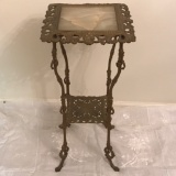 Antique Brass Marble Top 2-Tier Accent Table
