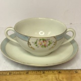 Vintage Noritake Double Handled Bouillon Cup & Saucer