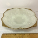 Vintage Milk Glass w/Elm Based Grape Design & Gilt Edge