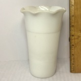 Vintage Milk Glass Vase with Ruffled Edge